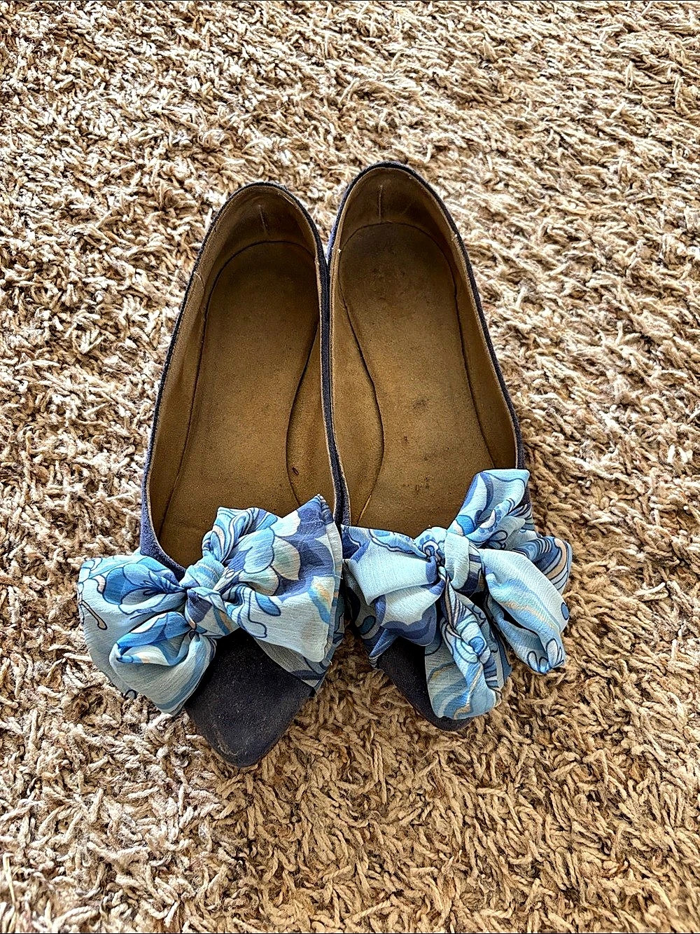 Rene Caovilla Floral Bow Flats Blue & Brown EU 36